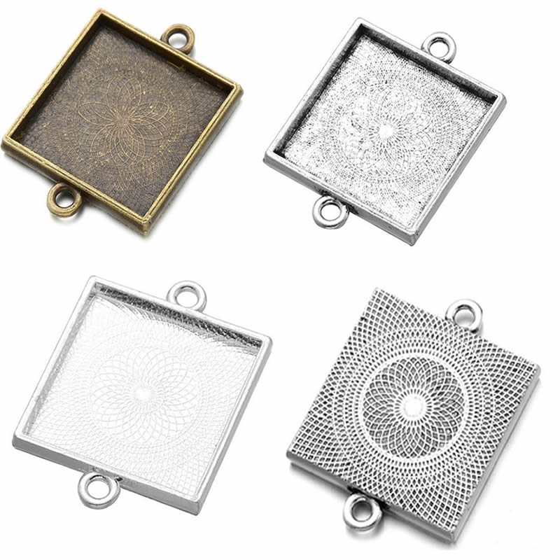 Bezels Set Pendant - Onebeading Fit 25X25Mm Persegi Cabochons Cameos