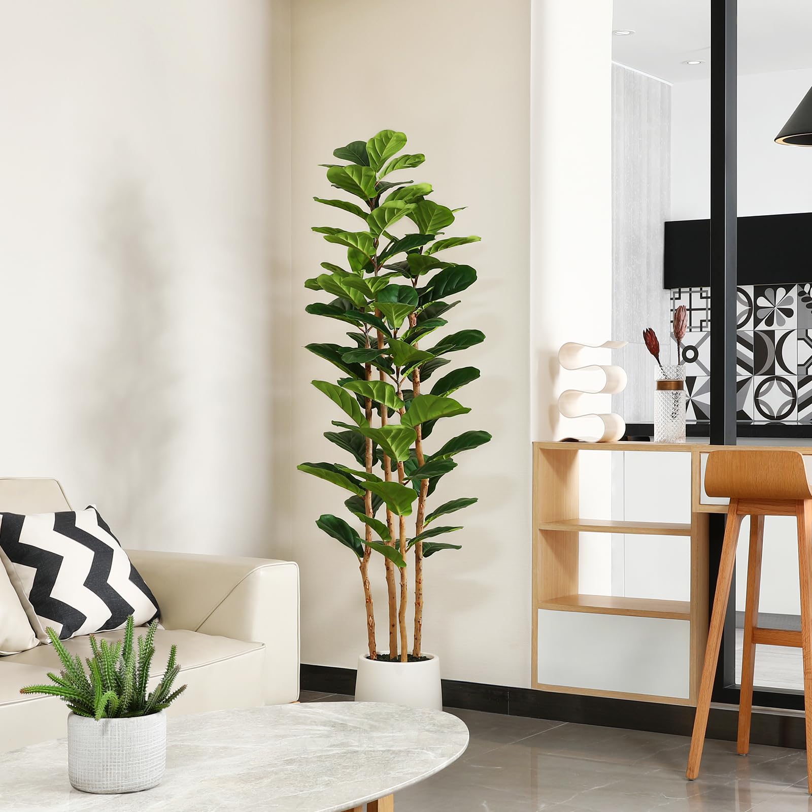 Terrarium Moss Art - Pohon Ficus Artifisial dengan Pot Putih,